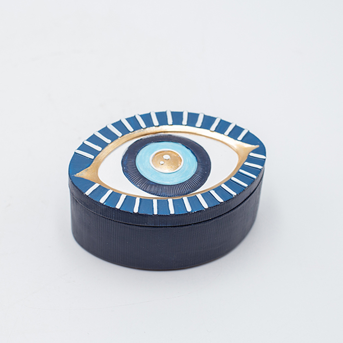 ESTHETI home Bizoutiera se Sxima Matiou Resin Ble me Xruses Leptomereies 10x7.5x4.5cm 819-00804