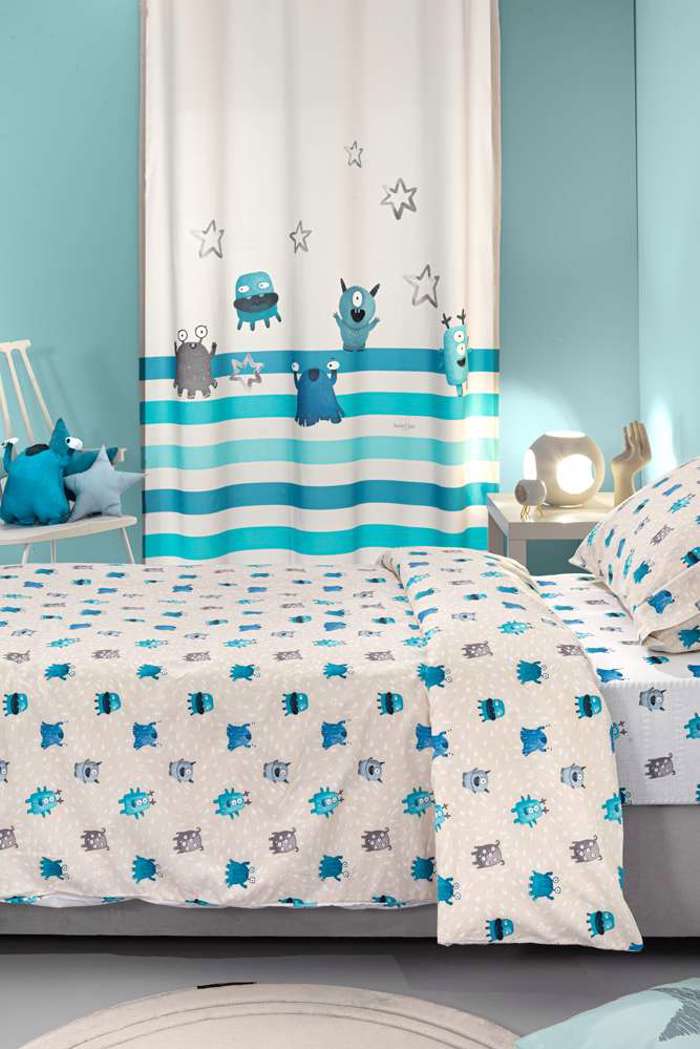 Saint Clair Set Paidika Sentonia 165x250cm kai Maxilarothiki 50x70cm Monsters Blue