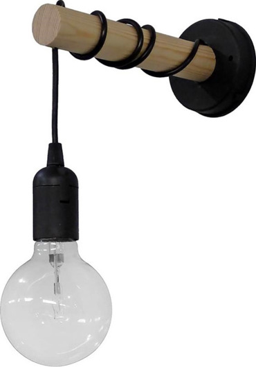 Heronia Απλίκα Τοίχου Πλαστικό/Ξύλο E/27AP STICK Μαύρο E27 22Χ9,5Χ22cm 31-1090