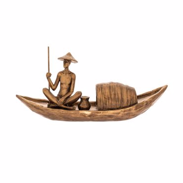 Iliadis Φιγούρα Κινέζου σε Βάρκα Resin Μπρονζέ 37x9x16cm 85459