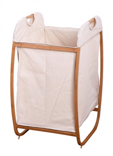 Max Home Καλάθι Απλύτων SJ-218012W Μπαμπού με Λευκό Ύφασμα 43x43x77cm FNSJ218012W