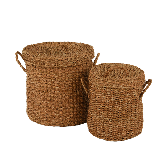 Liberta - Maison SEAGRASS Set ton 2 Kalathi me Kapaki Seagrass Fusiko F44x45cm 015347