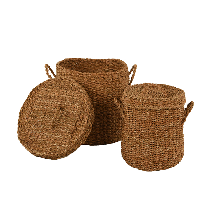 Liberta - Maison SEAGRASS Set ton 2 Kalathi me Kapaki Seagrass Fusiko F44x45cm 015347