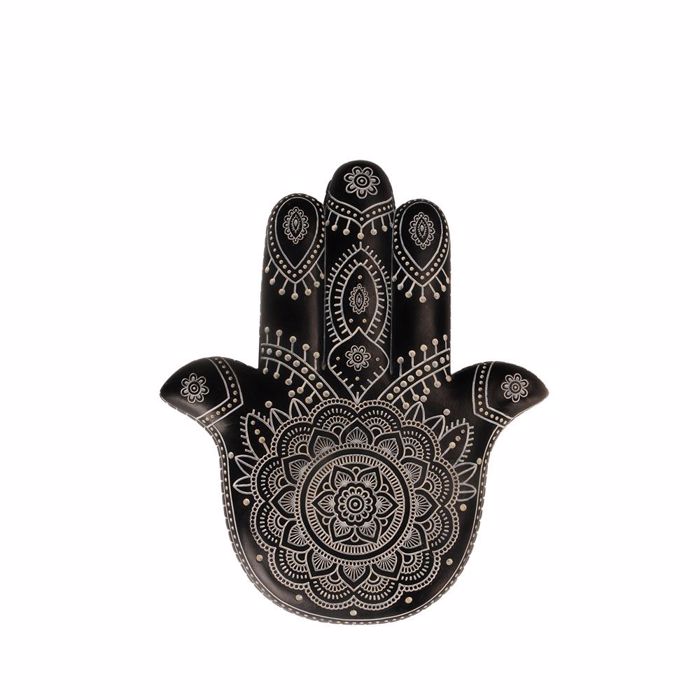 Liberta - Maison HAMSA DECO TOIXOu Diakosmitiko Resin Mavro/Lefko 25x3x30cm 019682