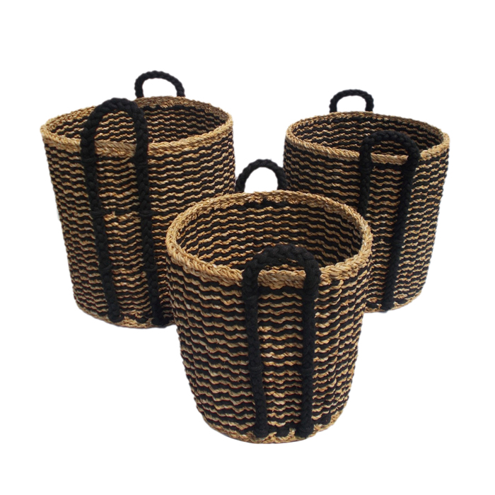Liberta-Maison Duruk Kalathi Set 3tmx 45x45x45cm Seagrass Fusiko Mavro Hogla Rope 021992