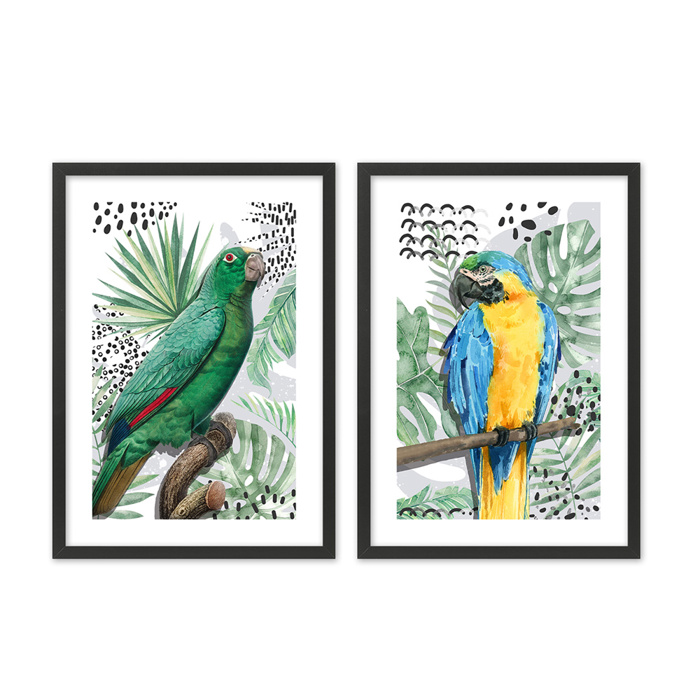 Liberta - Maison OMU 2 Set ton 2 Pinakas apo Xarti kai MDF Poluxromo me Mavri Korniza 42x56x2cm 022051