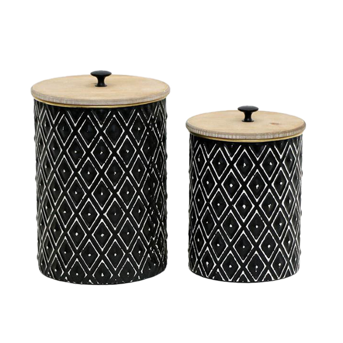 Liberta-Maison Cruse Kouti Apothikefsis Set 2tmx 19x19x28cm Metallo Mavro Fusiko Xulo 023451