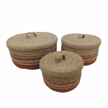 Liberta - Maison CASSIA Κουτί Αποθήκευσης Σετ των 3 33x33x16cm Seagrass Φυσικό Terracotta 028690
