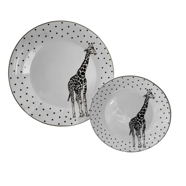 Liberta-Maison Africa Πιάτο Γλυκού Set 7τμχ 30x30x3cm New Bone China Λευκό Μαύρο 028891