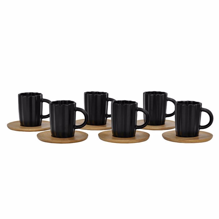 Liberta-Maison Cactus Koupa Espresso Set 6tmx 32x28x7cm Porselani Mavro Fusiko Bamboo 030023