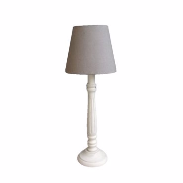 Liberta-Maison Orianne Φωτιστικό Επιτραπέζιο 12x18x49cm Ξύλο Λευκό Αντικέ Ύφασμα Γκρι 030094