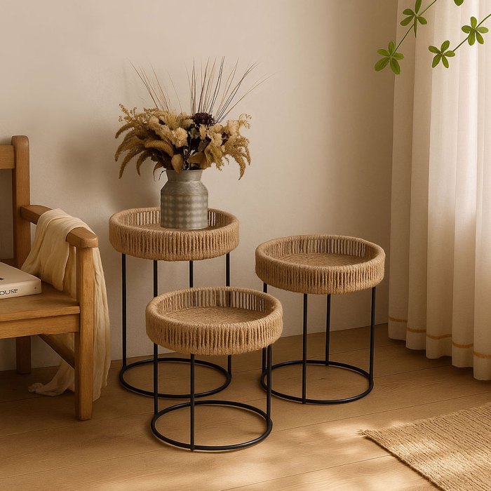 Liberta-Maison Thasos Coffee Table Set 3TEM Fusiko Mavro 40x40x51cm 04-1192
