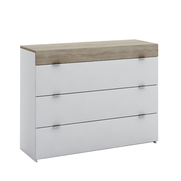 Liberta - Maison MY BOX Συρταριέρα Sonoma Σκούρο/Λευκό High Gloss με 3 Συρτάρια 105x45x78cm 09-0785