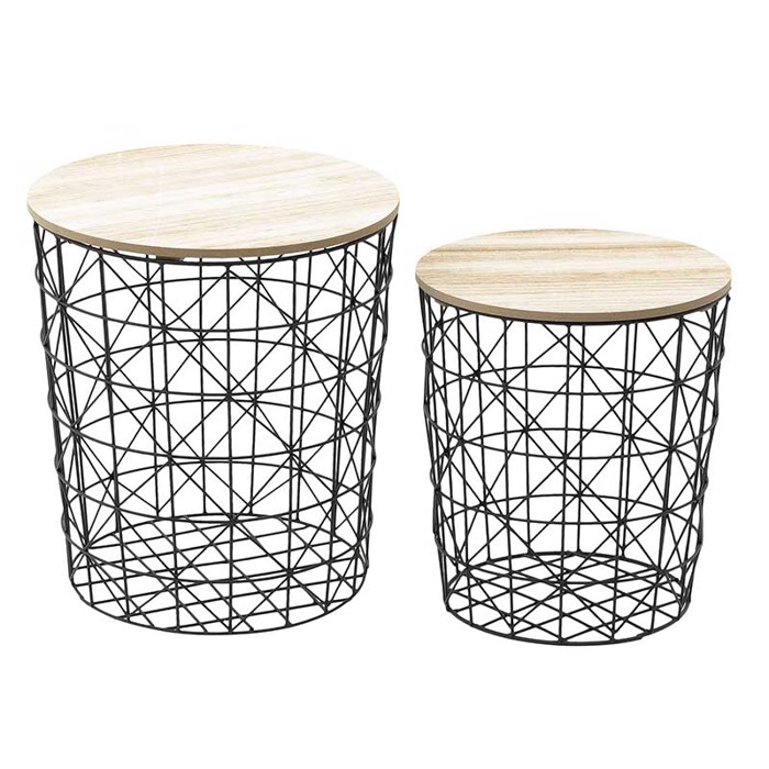 Inart Set ton 2 Trapezi me Apothikeftiko Xoro Metalliko Mavro D33X36 6-50-299-0014
