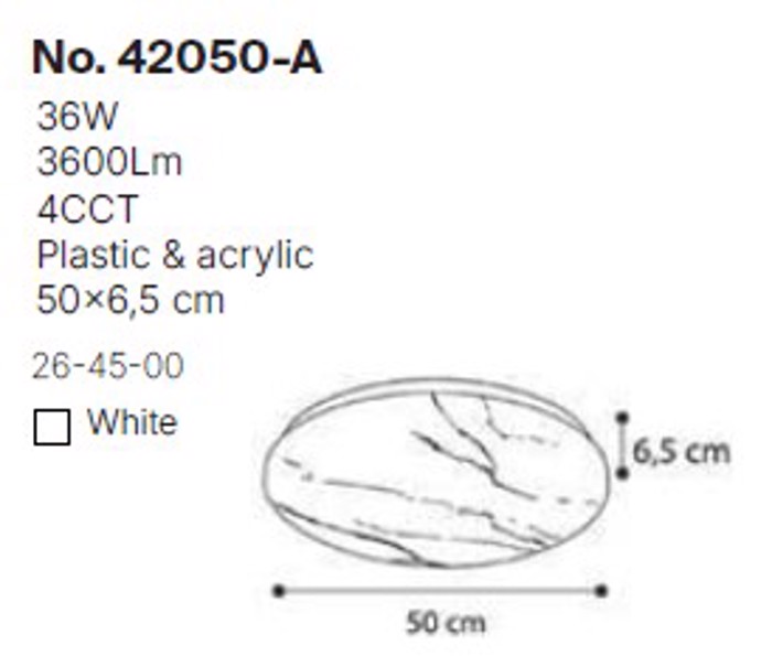 InLight Plafoniera Orofis LED 36W 4CCT apo Lefko Akruliko F50cm (42050-A-Lefko)