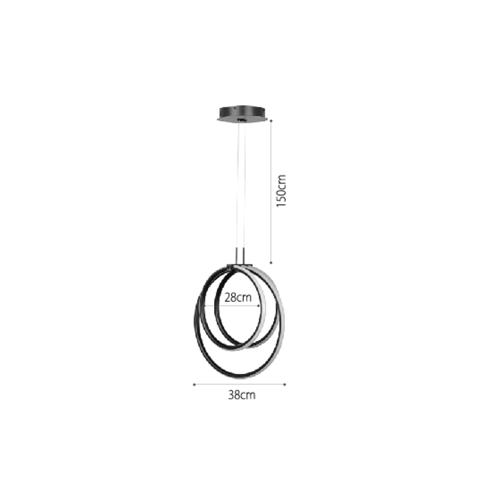 InLight Kremasto fotistiko LED 40W 3CCT (by switch on base) se mavro xroma D:38cm (6080-BL)