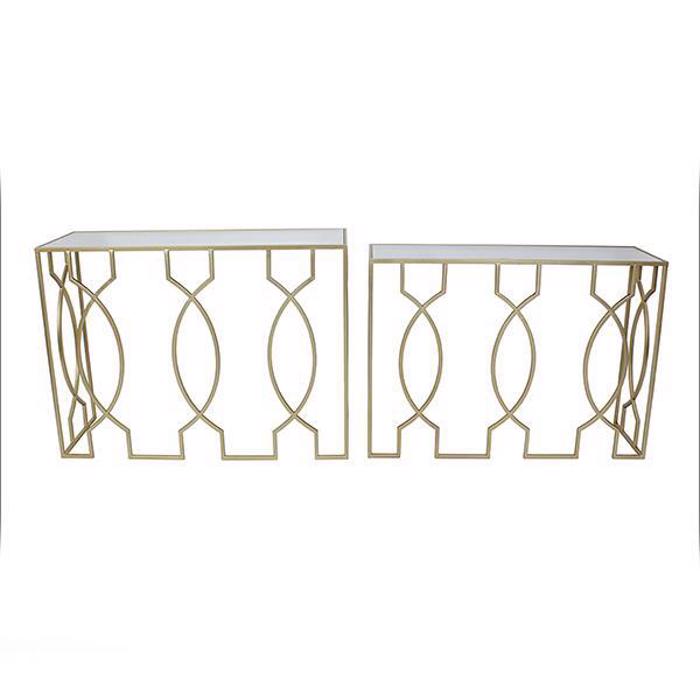 ESTHETI home Set 2 Tem. Konsola Metalliki Xrusi me Gyalini Epifaneia 106.5X35.5X79cm/101.5X30.5X73.5cm 750-27015