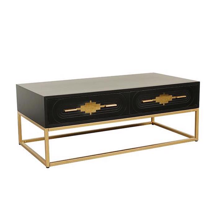 ESTHETI home Trapezaki Saloniou Xulino Mavro me Metallika Podia Xrusa 120x60x45cm 750-38512
