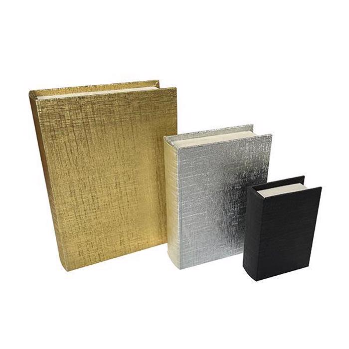 ESTHETI home Set ton 3 Diakosmitika Koutia ''Biblia'' Asimi/Mavro/Xruso 30x21.5x6cm 752-17034
