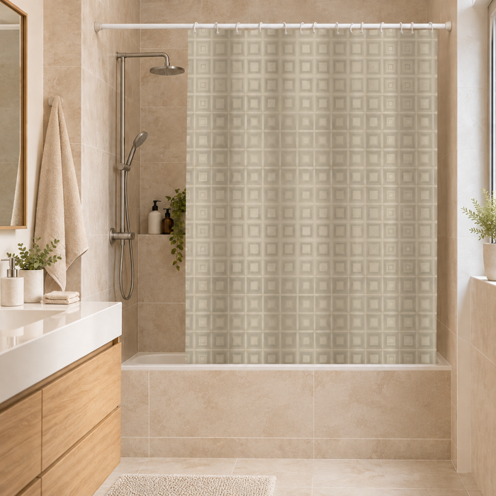 Kourtina Baniou 180x180cm PEVA Bez me 3D Gometriko Sxedio MRShome