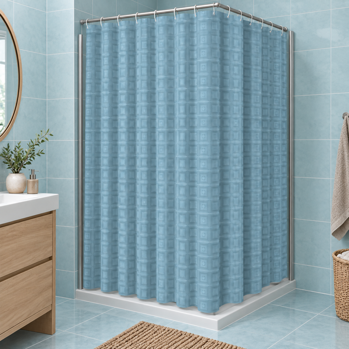 Kourtina Baniou 180x180cm PEVA Ble me 3D Gometriko Sxedio MRShome