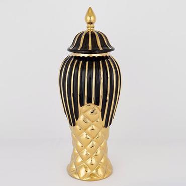 ESTHETI home Βάζο με Καπάκι Κεραμικό Μαύρο/Χρυσό Φ17x41cm 752-20116