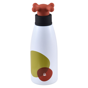 BENETTON Μπουκάλι Νερού Ανοξείδωτο Ατσάλι 500ml Λευκό/Πράσινο με Καφέ Καπάκι Safari BE-0893 BGBE000893