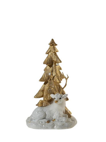 Zen Collection Χριστουγεννιάτικο Resin Δέντρο με Τάρανδο Χρυσό/Λευκό με Glitter 12.5x12x20cm 51973