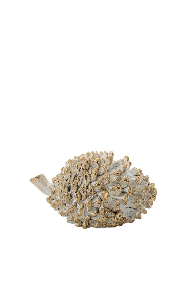 Zen Collection Χριστουγεννιάτικο Κουκουνάρι Resin Λευκό/Χρυσό 14x9x7.5cm 53304